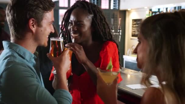 Gruppe Junger Freunde Trifft Sich Zum Drink Der Cocktailbar Videoaufnahmen — Stockvideo