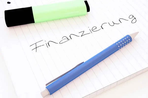 Finanzierung Palabra Alemana Para Financiación Financiación Texto Escrito Mano Cuaderno — Foto de Stock