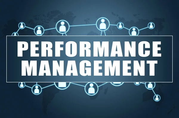 Performance Management Concept Texte Sur Fond Bleu Avec Carte Monde — Photo