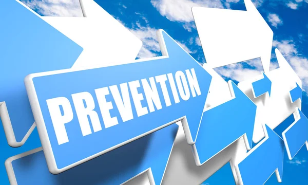 Prevention Text Concept Blue White Arrows Flying Blue Sky Clouds — Stock Photo, Image