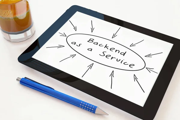 Backend Como Serviço Conceito Texto Tablet Móvel Uma Mesa Ilustração — Fotografia de Stock