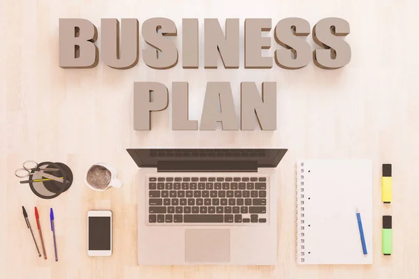 Business Plan Tekst Concept Met Laptop Smartphone Laptop Pennen Houten — Stockfoto