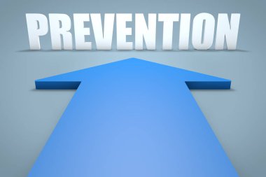 Önleme - 3d render kavramı mavi ok metne işaret.