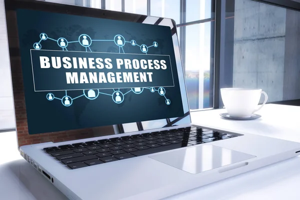 Business Process Management Text Modern Laptop Screen Office Environment Render — Stock Photo, Image