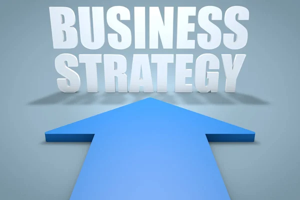 Estratégia Negócios Renderizar Conceito Seta Azul Apontando Para Texto — Fotografia de Stock