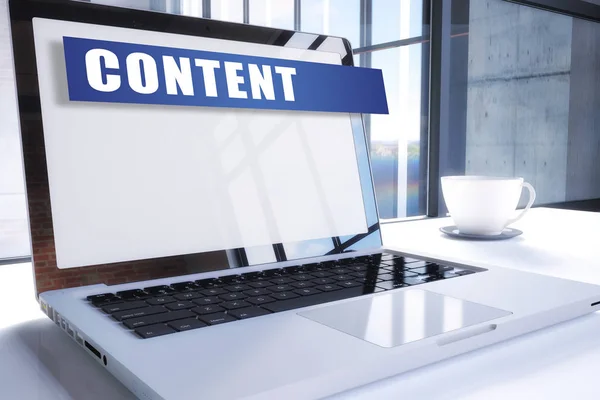 Content Text Auf Modernem Laptop Bildschirm Büroumgebung Rendern Illustration Business — Stockfoto