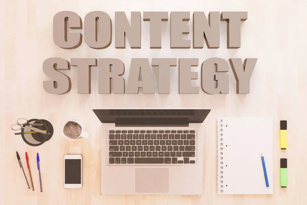 Content Strategy Textkonzept Mit Notebook Smartphone Notizbuch Und Stiften Auf — Stockfoto