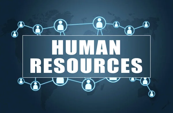 Recursos Humanos Concepto Texto Sobre Fondo Azul Con Mapa Del —  Fotos de Stock