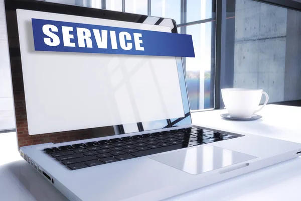 Tekst Van Service Moderne Laptop Scherm Kantooromgeving Render Illustratie Bedrijfsconcept — Stockfoto
