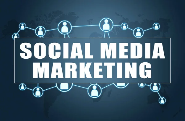 Social Media Marketing Concepto Texto Sobre Fondo Azul Con Mapa — Foto de Stock
