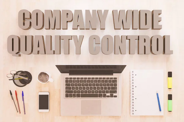 Company Wide Quality Control Concepto Texto Con Ordenador Portátil Smartphone —  Fotos de Stock