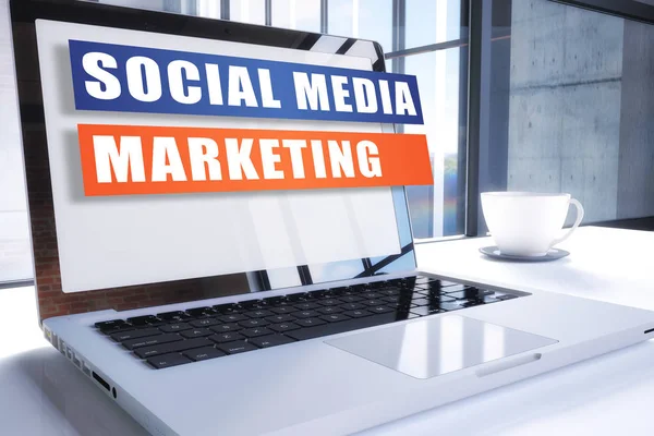 Social Media Marketing Text Auf Einem Modernen Laptop Bildschirm Büroumfeld — Stockfoto