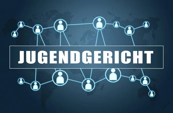 Jugendgericht Textkonzept Auf Blauem Hintergrund Mit Weltkarte Und Sozialen Symbolen — Stockfoto