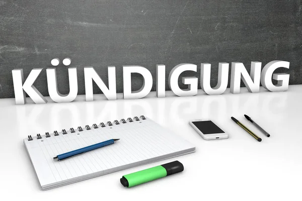 Kuendigung German Word Termination Cancellation Text Concept Chalkboard Notebook Pens — Stock Photo, Image