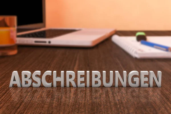 Abschreibungen German Word Depreciation Write Offs Letters Wooden Desk Laptop — Stock Photo, Image