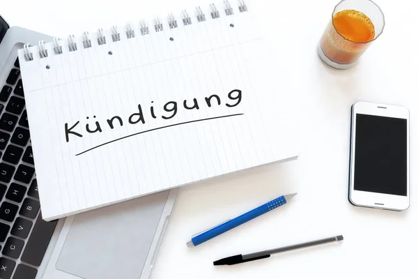 Kuendigung Niemieckie Słowo Oznaczające Wypowiedzenie Lub Anulowanie Odręczny Tekst Notatniku — Zdjęcie stockowe