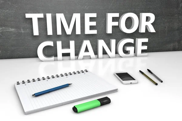 Time Change Concept Texte Avec Tableau Ordinateur Portable Stylos Téléphone — Photo