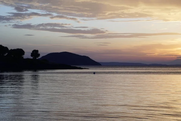 Coucher Soleil Rouge Écarlate Sur Mer Septembre Grèce Sithonia Soleil — Photo