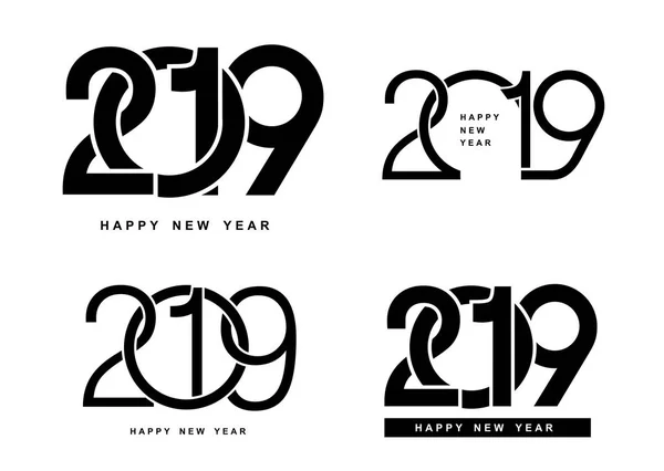 Feliz Año Nuevo Conjunto 2019 Patrón Diseño Texto Ilustración Vectorial — Vector de stock