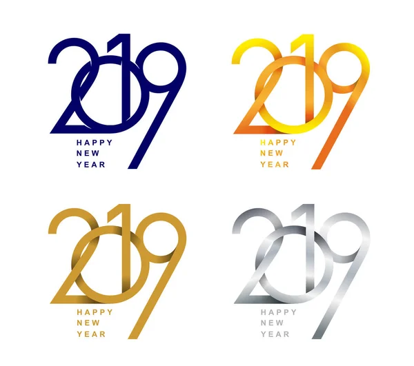Feliz Año Nuevo Conjunto 2019 Patrón Diseño Texto Ilustración Vectorial — Vector de stock