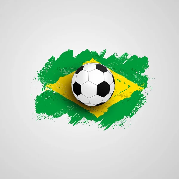 Realistischer Fußball Auf Brasilianischer Fahne Aus Pinselstrichen Gestaltungselement Vektorillustration Isoliert — Stockvektor