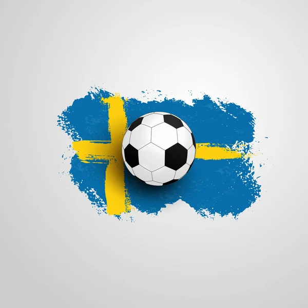 Pallone Calcio Realistico Sulla Bandiera Della Svezia Fatto Pennellate Elemento — Vettoriale Stock