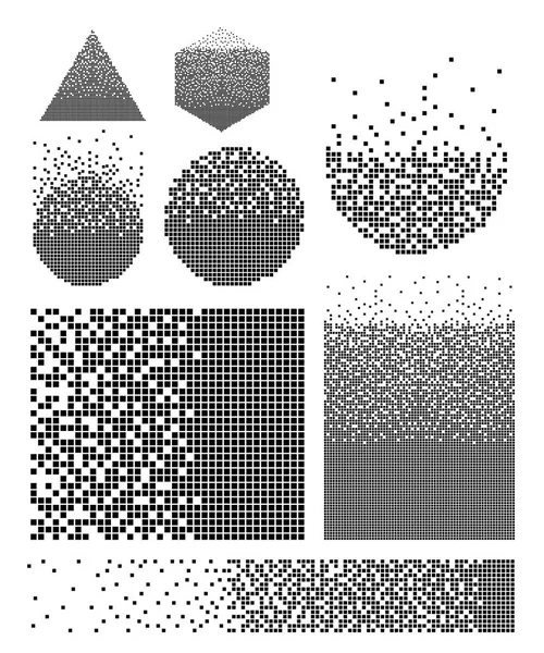 Set Von Aufgelösten Quadratisch Gepunkteten Vektorsymbolen Mit Desintegrationseffekt Vektor Illustration — Stockvektor