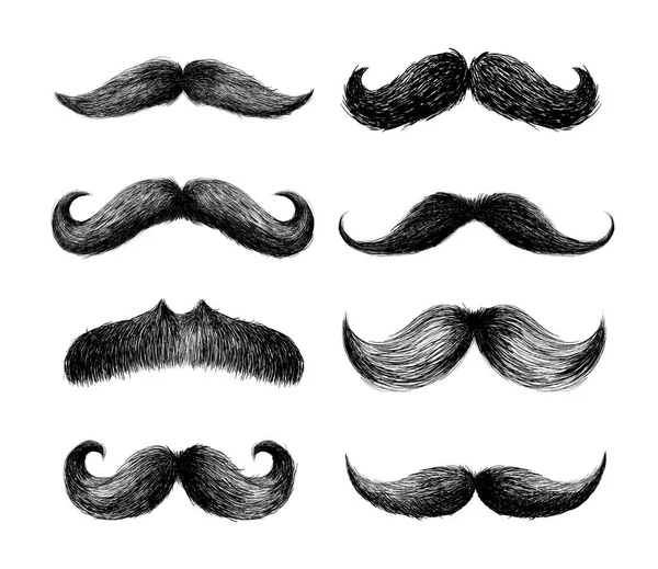 Par Bigotes Mustache Negro Dibujado Mano Para Barbería Carnaval Bigotes — Archivo Imágenes Vectoriales