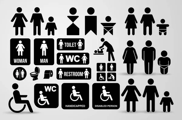 Set Black Sign Restroom Toilet Door Plate Icons Men Women — Stock Vector