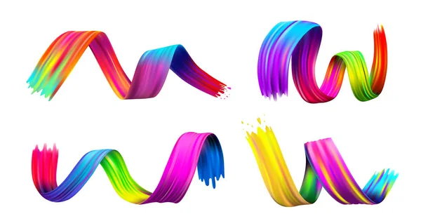集彩色笔刷冲程油或丙烯酸漆设计元素 矢量插图 在白色背景上被隔离 — 图库矢量图片