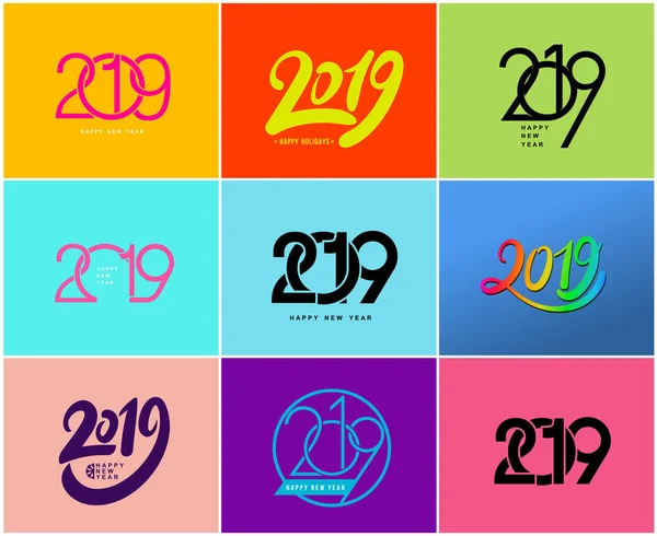 Feliz Año Nuevo Conjunto 2019 Patrón Diseño Texto Ilustración Vectorial — Vector de stock