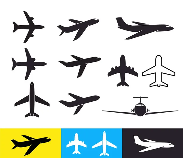 Ebenen Symbol Flugzeug Silhouetten Flaches Design Vektorillustration Isoliert Auf Weißem — Stockvektor