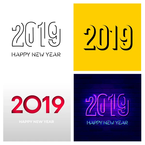 Conjunto 2019 Patrón Diseño Texto Ilustración Vectorial Feliz Año Nuevo — Vector de stock