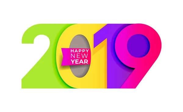 Feliz Año Nuevo 2019 Patrón Tipografía Diseño Texto Número Colorido — Vector de stock