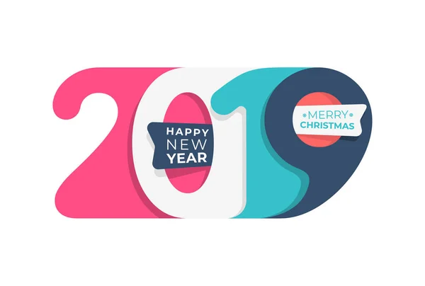 Happy New Year 2019 Colored Pastel Colors Number Text Design — Stock Vector