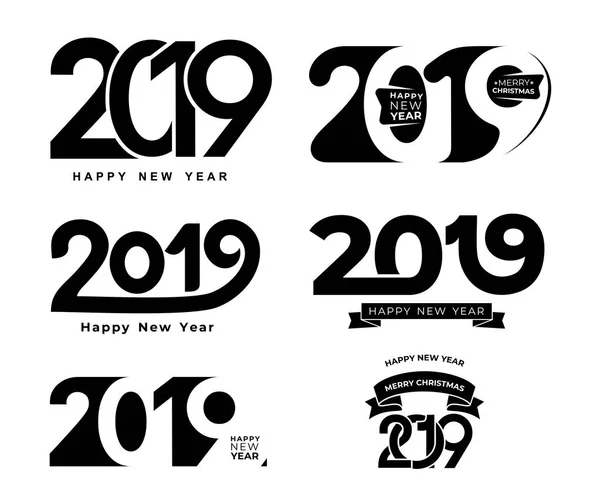 Feliz Año Nuevo Conjunto 2019 Patrón Tipografía Diseño Texto Número — Vector de stock