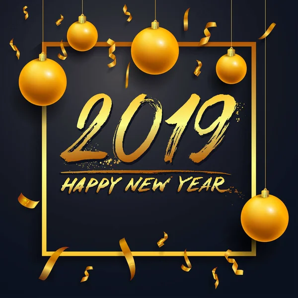 Feliz Año Nuevo 2019 Texto Diseño Calendario Oro Colores Negros — Vector de stock