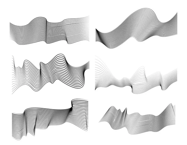Uppsättning Optisk Konst Våg Abstrakta Linjerna Bakgrunden Svart Och Vitt — Stock vektor