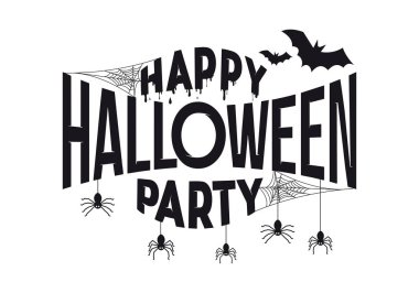 Mutlu Cadılar Bayramı partisi metin tasarım afiş. Vektör çizim. Beyaz arka plan üzerinde izole.