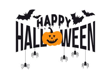 Mutlu halloween metin tasarım afiş. Vektör çizim. Beyaz arka plan üzerinde izole.