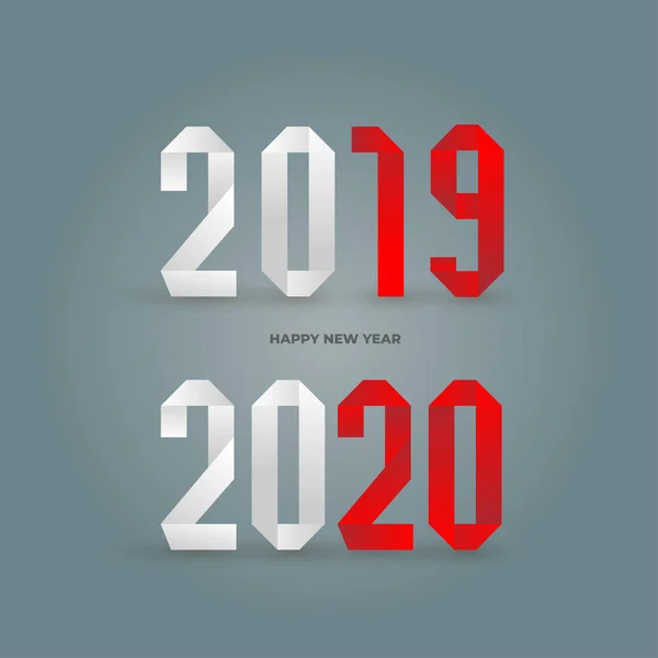 Nuevo 2019 Año 2020 Conjunto Tarjeta Felicitación Papel Hecha Estilo — Vector de stock