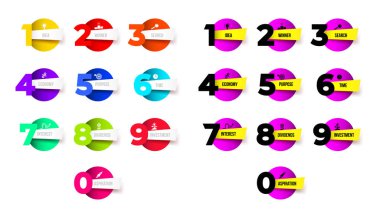 İnce çizgi çok az şablonuyla simgeler kümesi 1, 2, 3, 4, 5, 6, 7, 8, 9, 0 seçenekleri veya adımları. Kullanılan süreç diyagramı, sunumlar, iş akışı düzeni, afiş, akış şeması, bilgi grafik tasarım için.