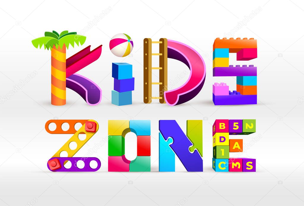 Kids Zone logo design. Children Playground. Colorful logos. Vector illustration. Isolated on white background.