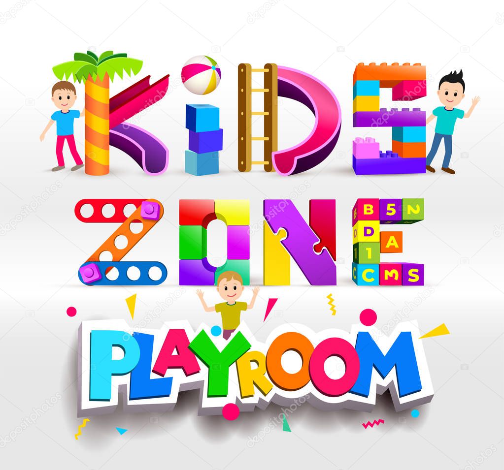 Kids Zone Playroom logo design. Children Playground. Colorful logos. Vector illustration. Isolated on white background.