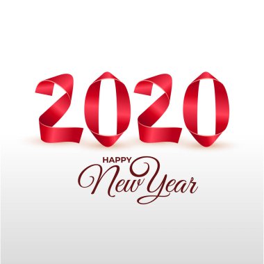 Yeni yıl 2020 tebrik kartı. El yapımı kırmızı boyalı şeritler numaraları şekiller içine bükülmüş. Vektör çizim. Beyaz arka plan üzerinde izole.