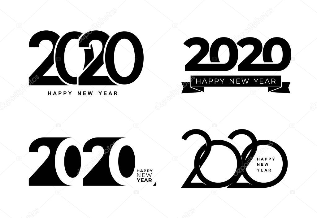 Big Set of 2020 text design pattern. Collection of Happy New Year and happy holidays. Vector illustration. Isolated on white background.