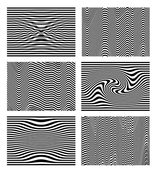 Set Black White Wave Stripe Optical Abstract Design Background Curved — Stock Vector