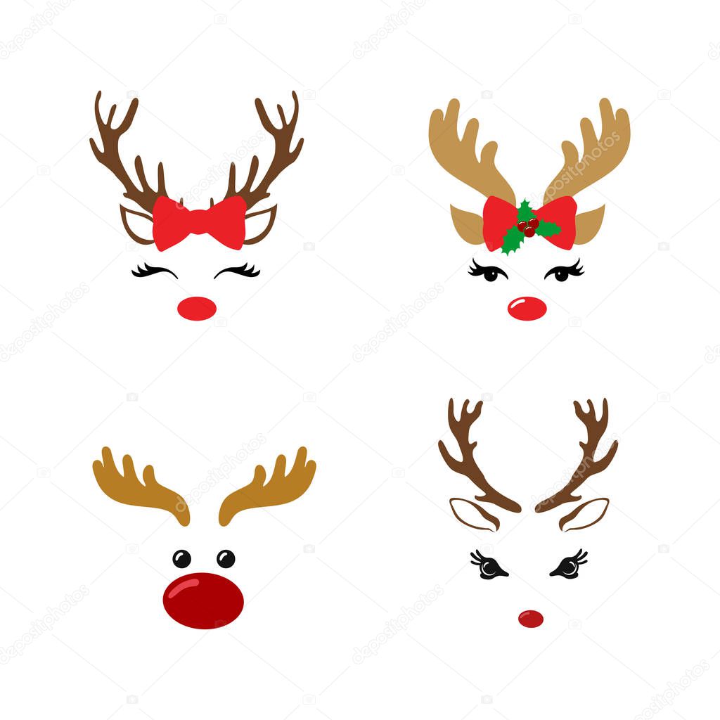 Download Cute reindeer face | Set Cute Reindeer Face Christmas ...