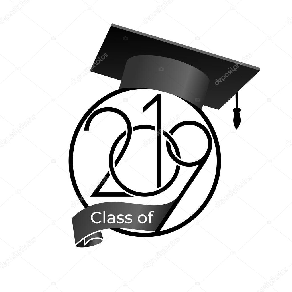Class of 2019 with graduation cap. Text design pattern. Vector illustration. Isolated on white background_3