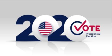 Seçim başlık afiş 2020 Amerika Birleşik Devletleri başkanlık seçimleri. Vatansever Stars and Stripes tema ile. Tasarım logo oy. Vektör çizim. Beyaz arka plan üzerinde izole.